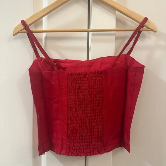 NEW Reformation Emery Linen Top in Lipstick Red Flower Detail | size 0 - Picture 7 of 11